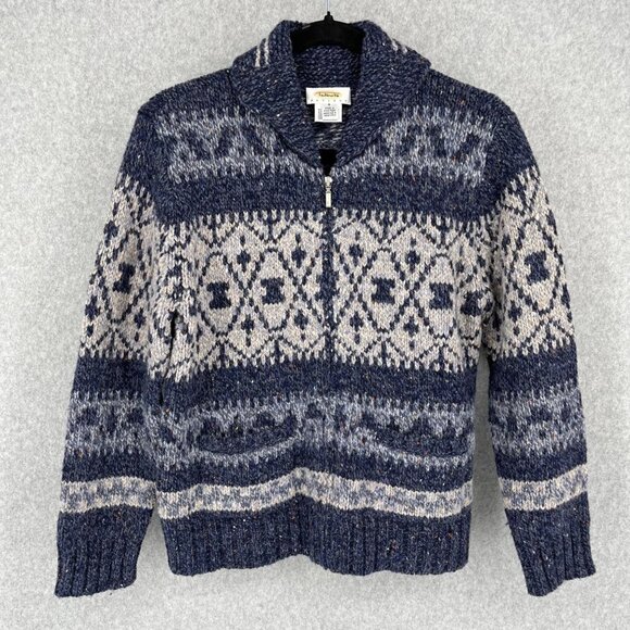 Talbots Sweaters - Talbots Womens Vintage Wool Full Zip Cardigan Sweater Size S Petite Blue Nordic